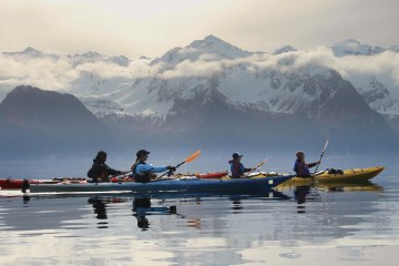 Kayakers paddling near Seward, Alaska